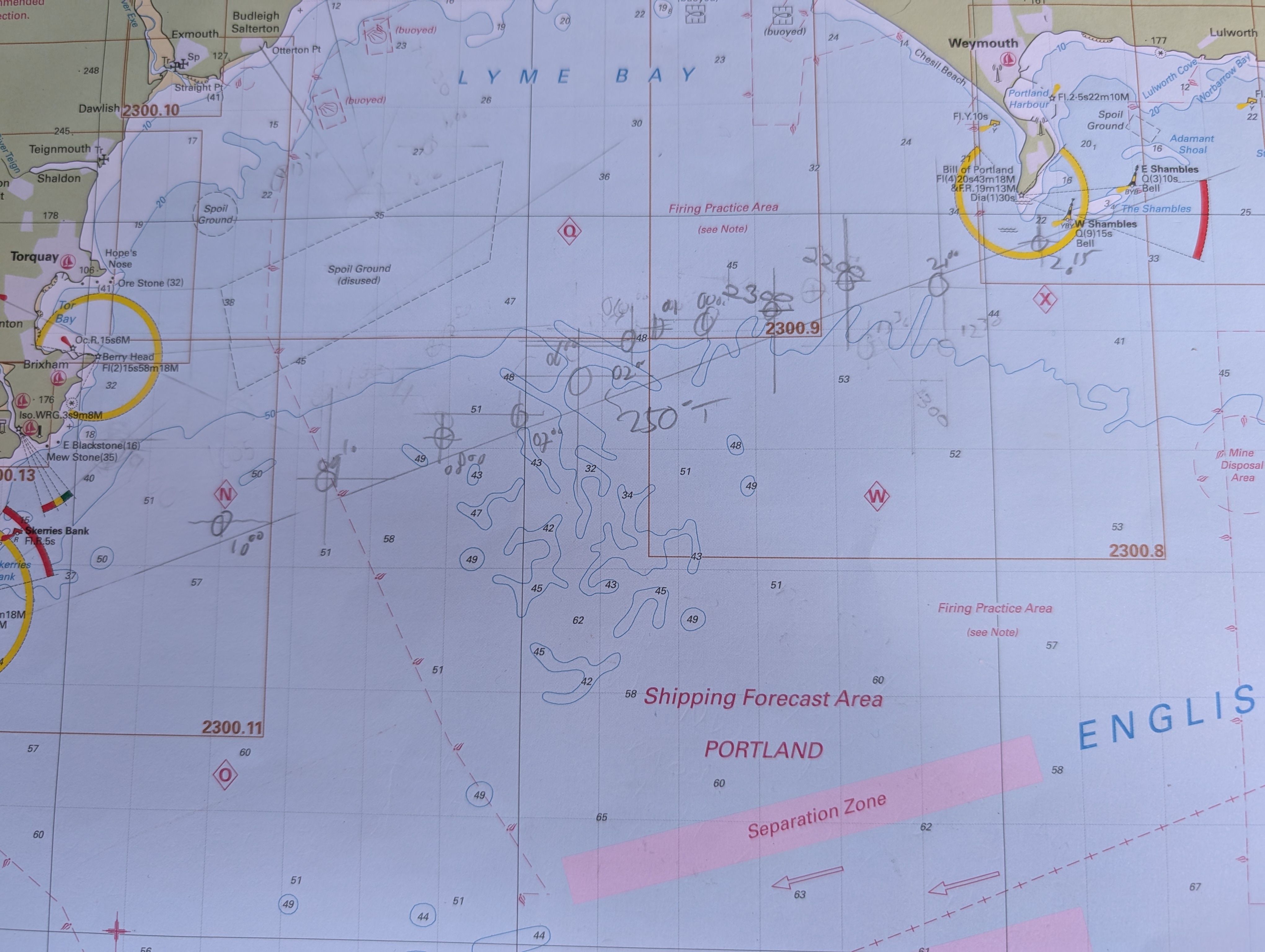 Slow progress on the chart across Lyme Bay