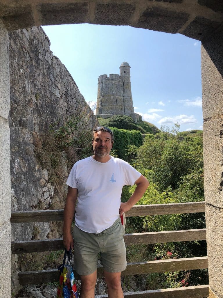 One of the two towers guarding the port