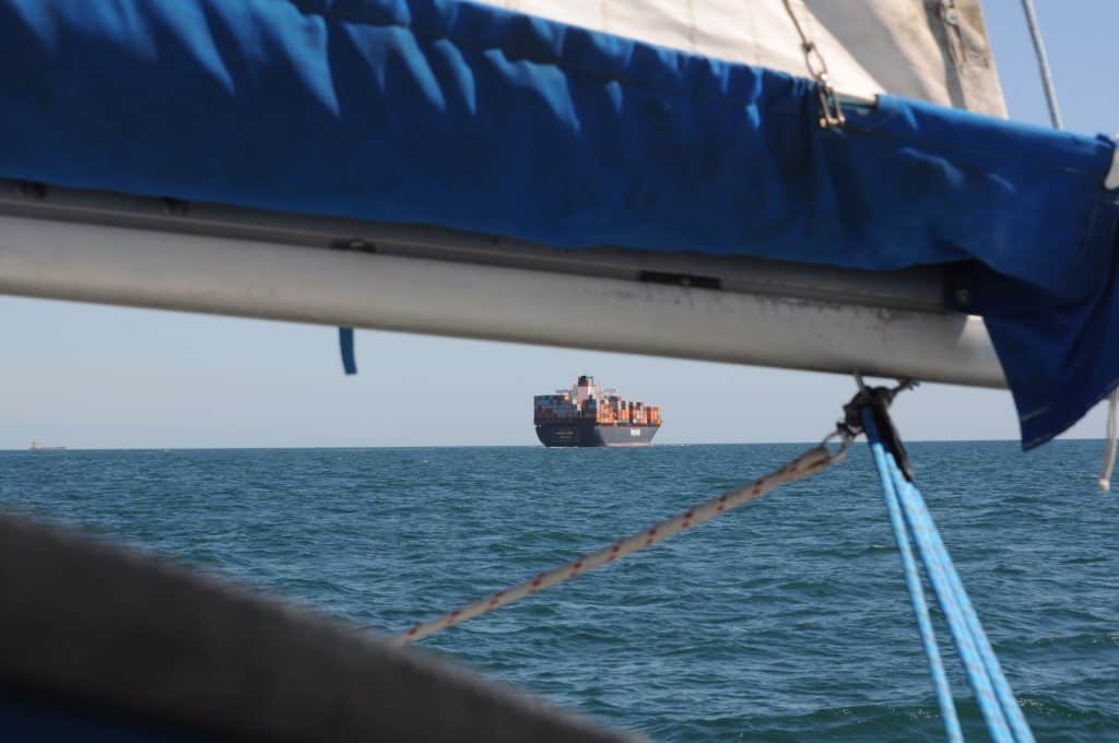 A container ship passing us