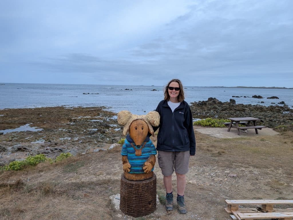Janes standing next to a Womble